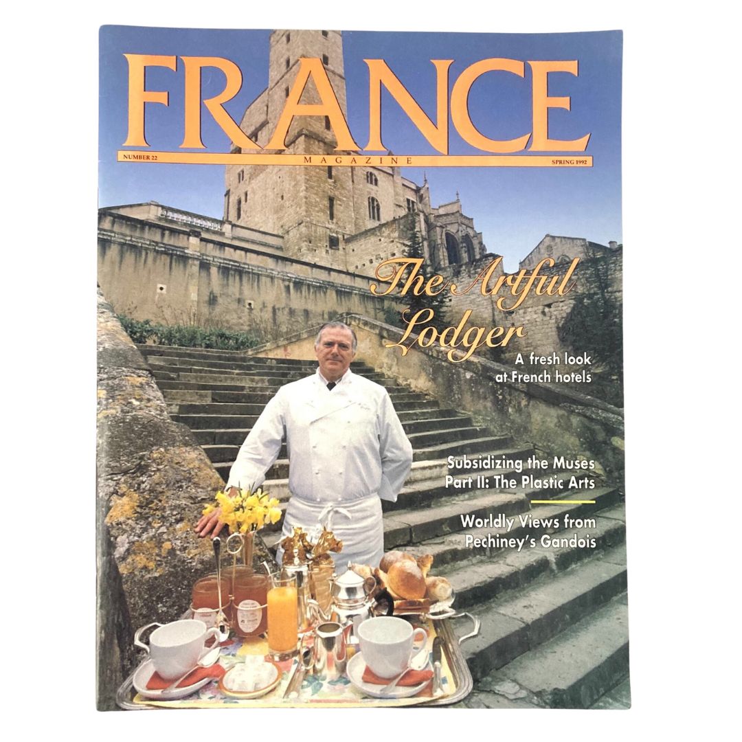 France Magazine Spring 1992 No. 22 cover featuring The Artful Lodger with a chef and a scenic background of French architecture, highlighting the theme of French hotels.