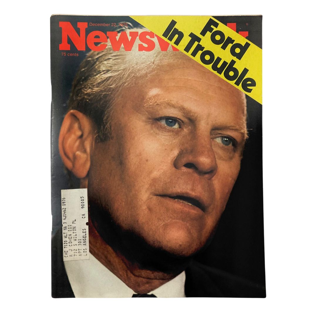 VTG Newsweek Magazine dated December 22, 1975, featuring Gerald Ford with the headline 'Ford In Trouble', showcasing a close-up of the former U.S. President.