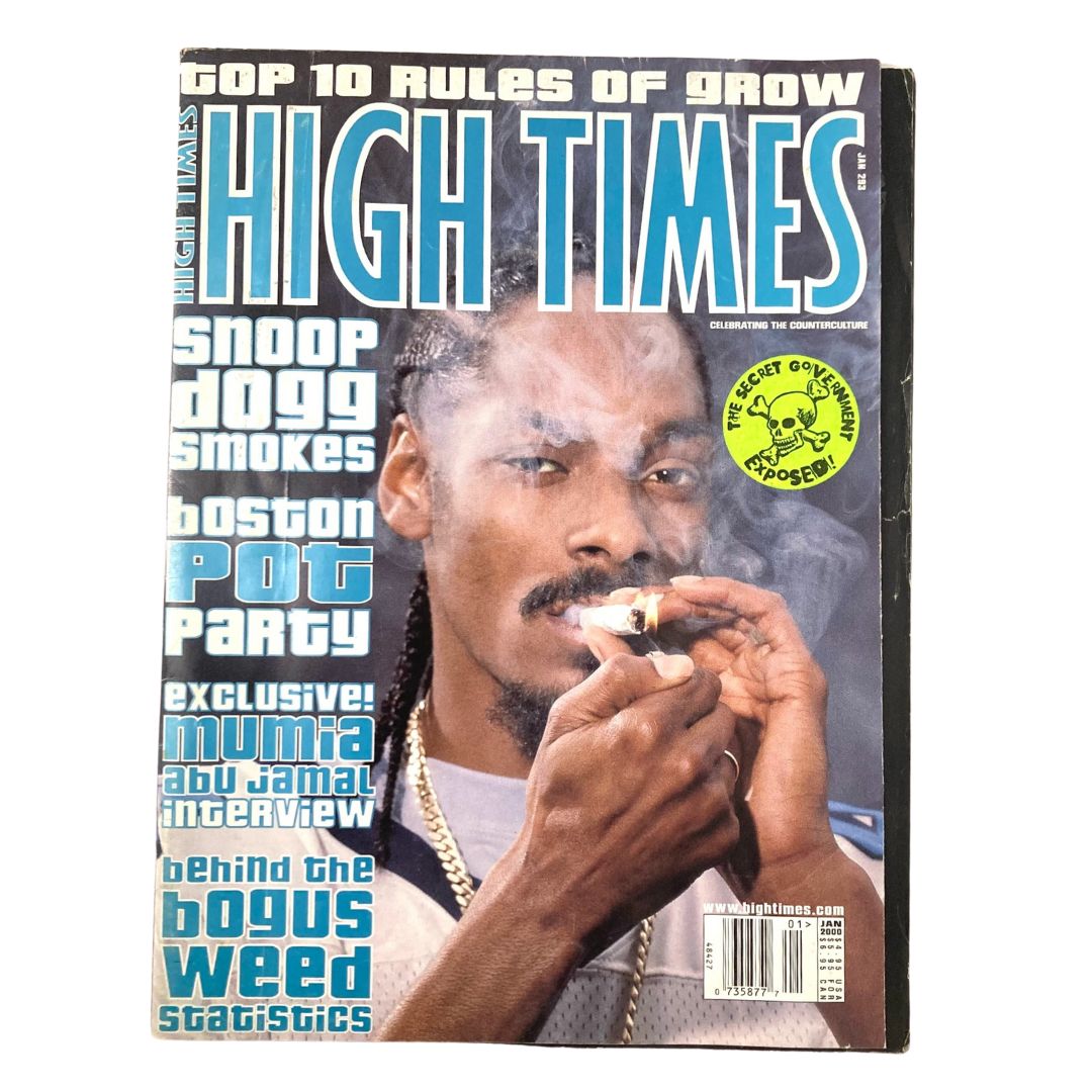 High Times Magazine January 2000 cover featuring Snoop Dogg smoking, highlighting cannabis culture and hip-hop lifestyle.